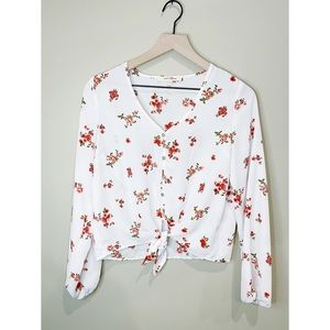 Wishful Park White Floral Print Long Sleeve Blouse